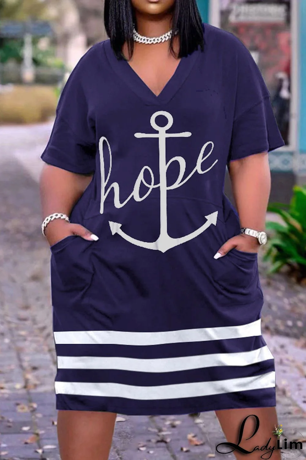 Beige Casual Street Print Patchwork V Neck Straight Dresses