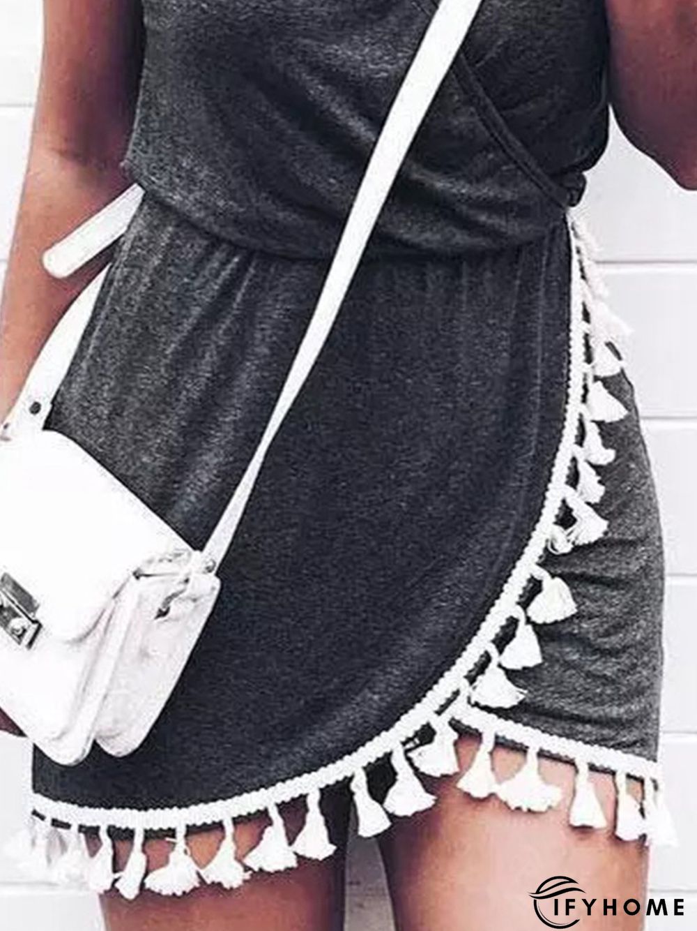Vintage Tassel Sleeveless Plain V Neck Plus Size Casual Knitting Dress | IFYHOME