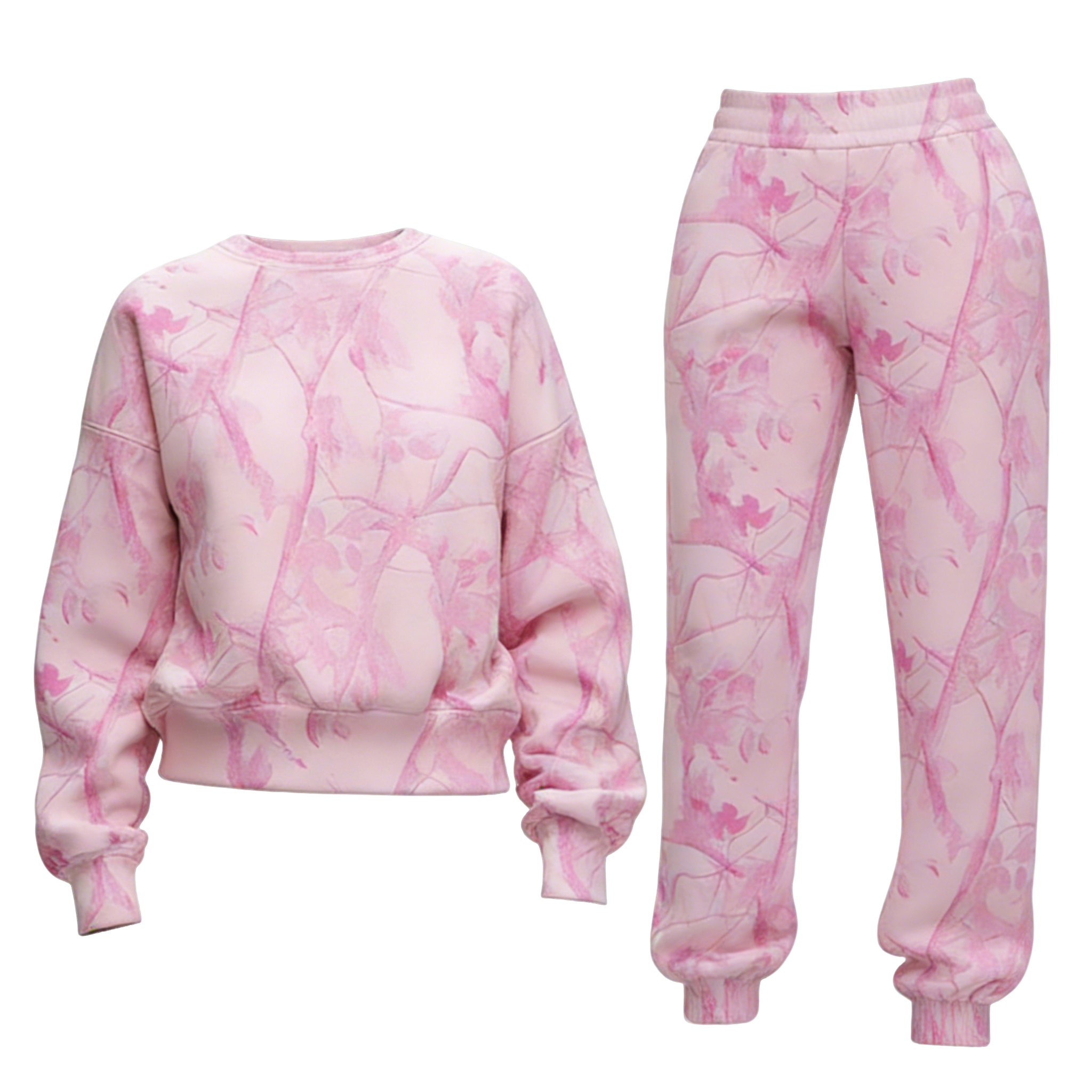 Women's Street Style Pink Camo Crew Neck Tracksuit Two-piece Set