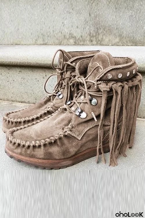 Tassels Rivets Faux suede boots