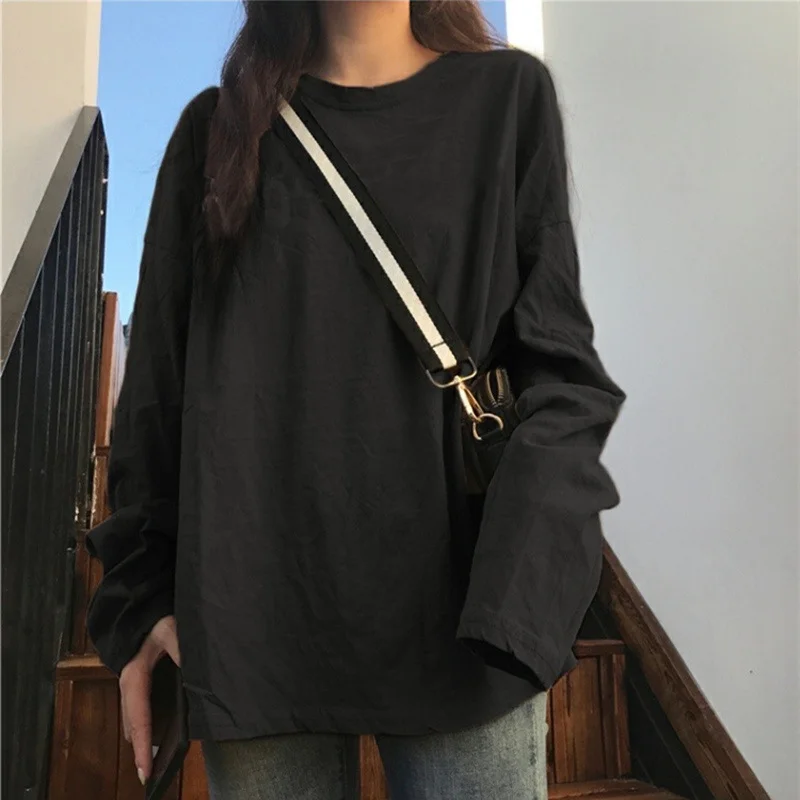 Brownm Brownm Bottom Shirt Female Autumn 2024 New Korean Version Of Women's Foreign Style With Solid Color Student Long Sleeve T-Shirt Female Tide