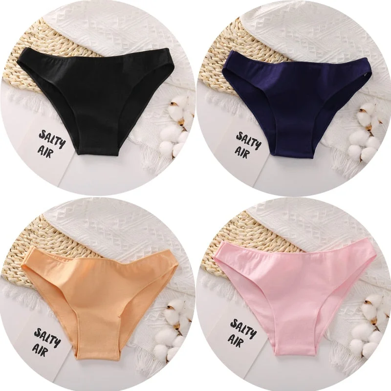 4PCS/Set Women Cotton Panties Sexy Low Waist Female Underpants Solid Elasticity Comfortable Underwear Women Panty Lingerie M-XXL