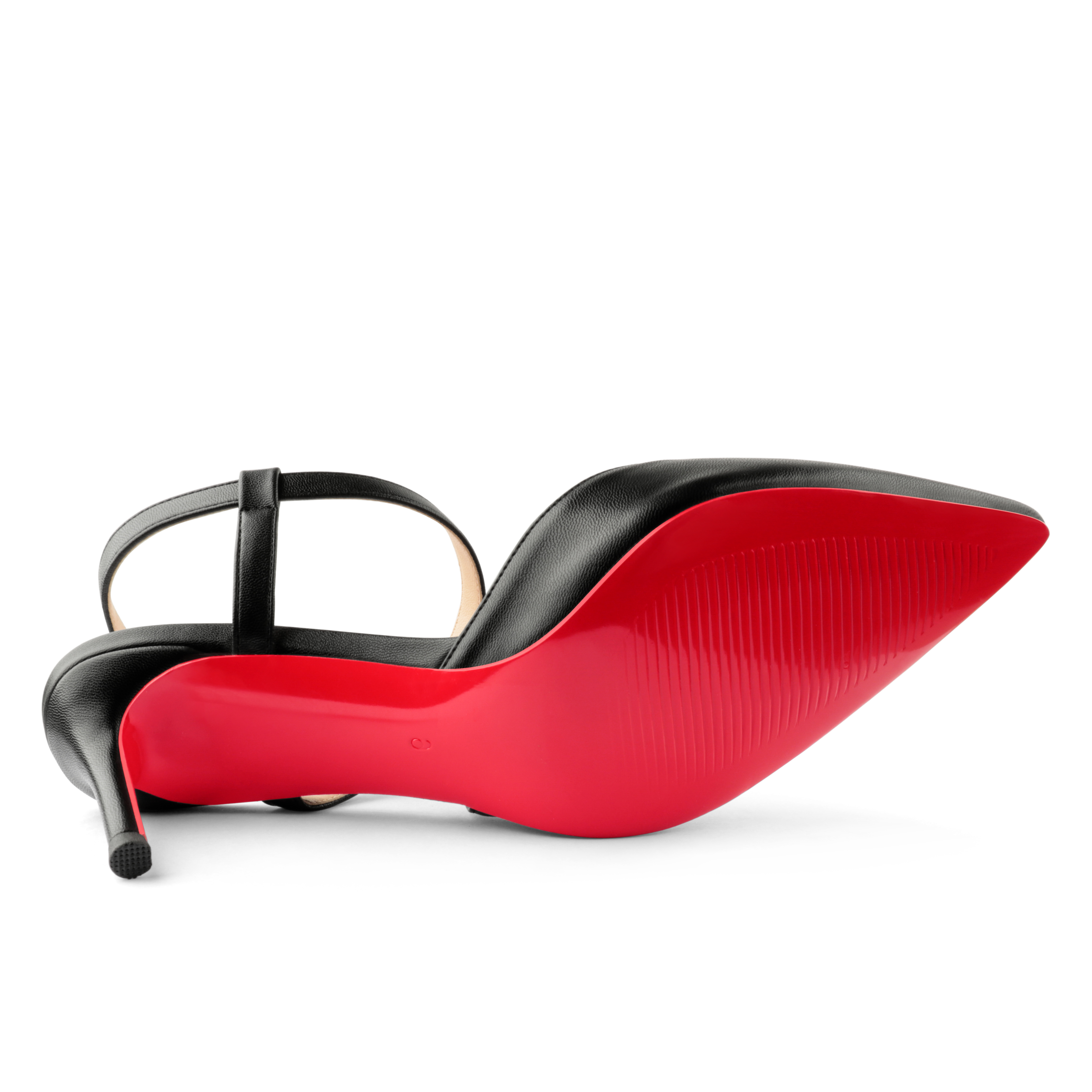65mm Women Slingback Pumps Ankle Strap Red Bottom Stiletto Mid Heel Close Pointed Toe Summer Soles Sandals-MERUMOTE