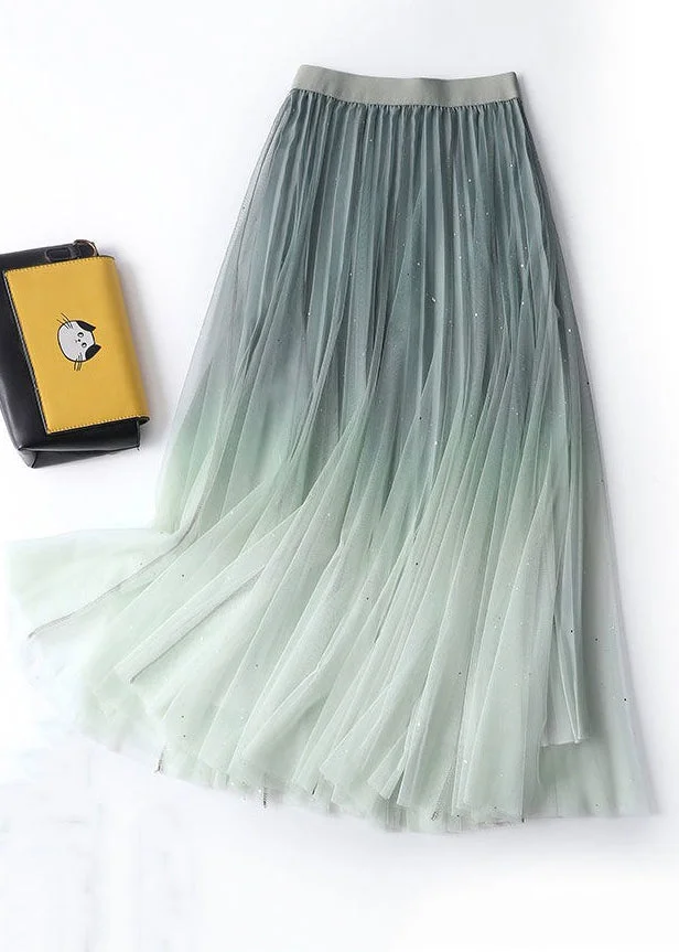 Elegant Green Gradient Color High Waist Tulle Skirts Summer