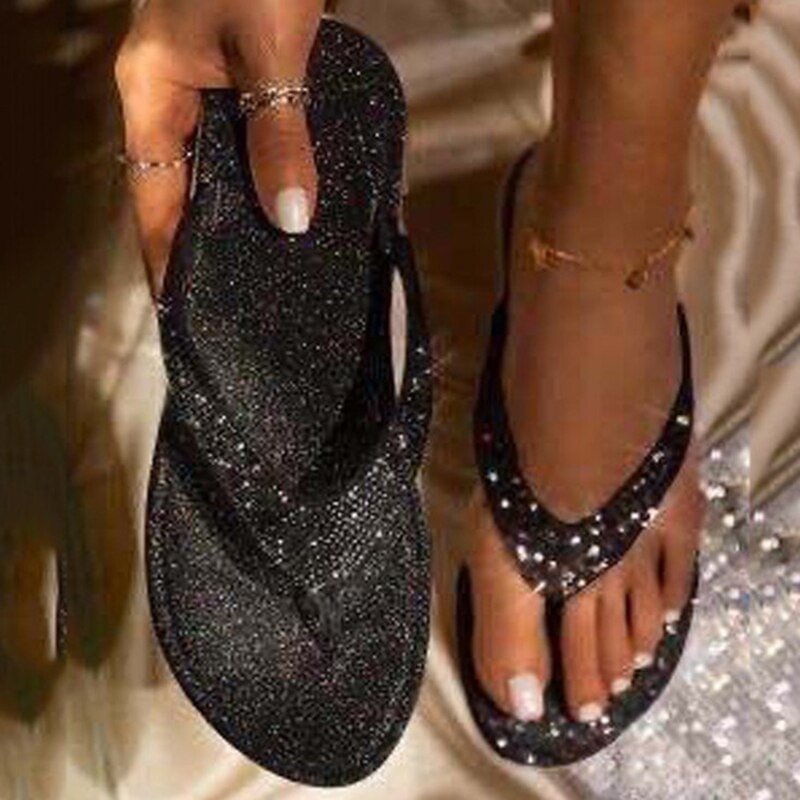 Women Flip Flop Slippers Slides Bling Rhinestone Ladies Shoes Casual Summer Flat Female Crystal Glitter Woman Plus Size 2020