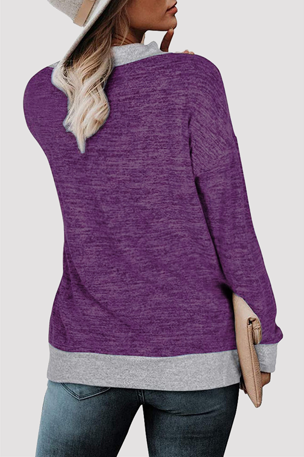Casual Patchwork Basic Contrast V Neck Tops