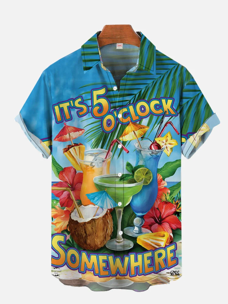 It's 5 O'Clock Somewhere Hawaiian Beach And Coast Cocktails Printing Short Sleeve Shirt