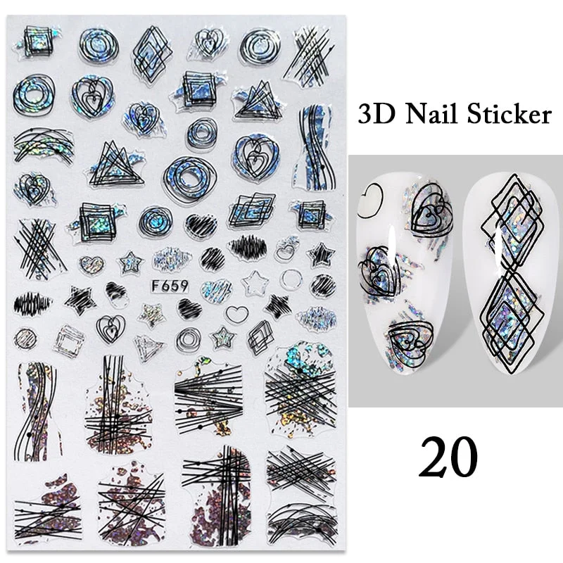 Iridescent Feathers 3D Nail Stickers Holographic Laser Flower Leaf Stickers Spring Summer Slider For Nails Manicures Decoration-Nail Inspo