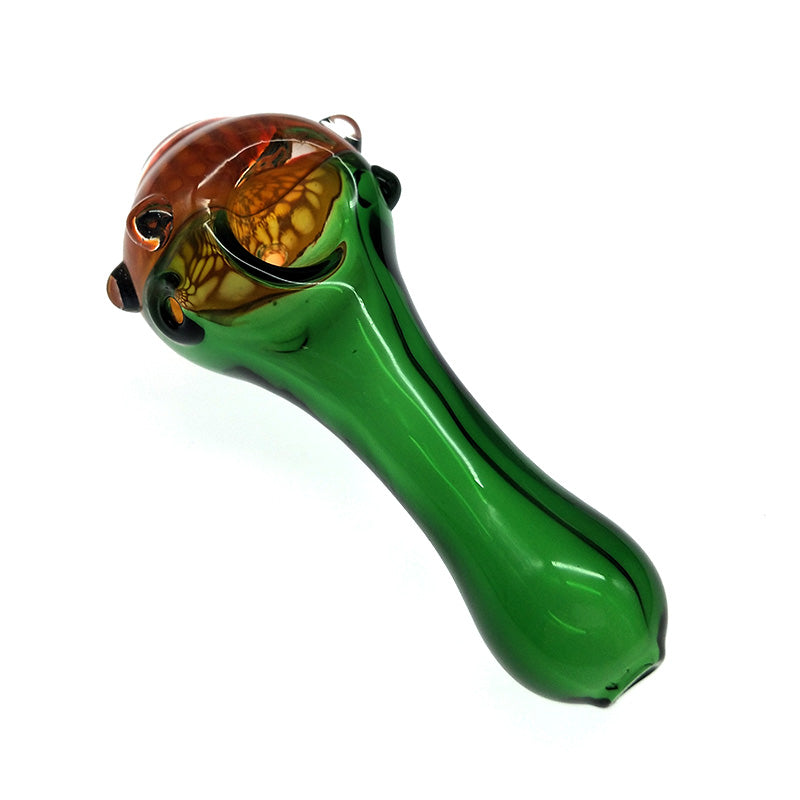 Green Glass Spoon pipe H/ Honeycomb Bowl and Little Marbles