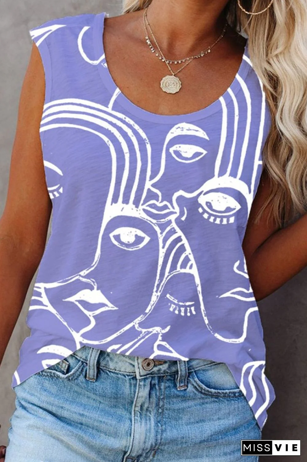 Abstract Print Round Neck Vest