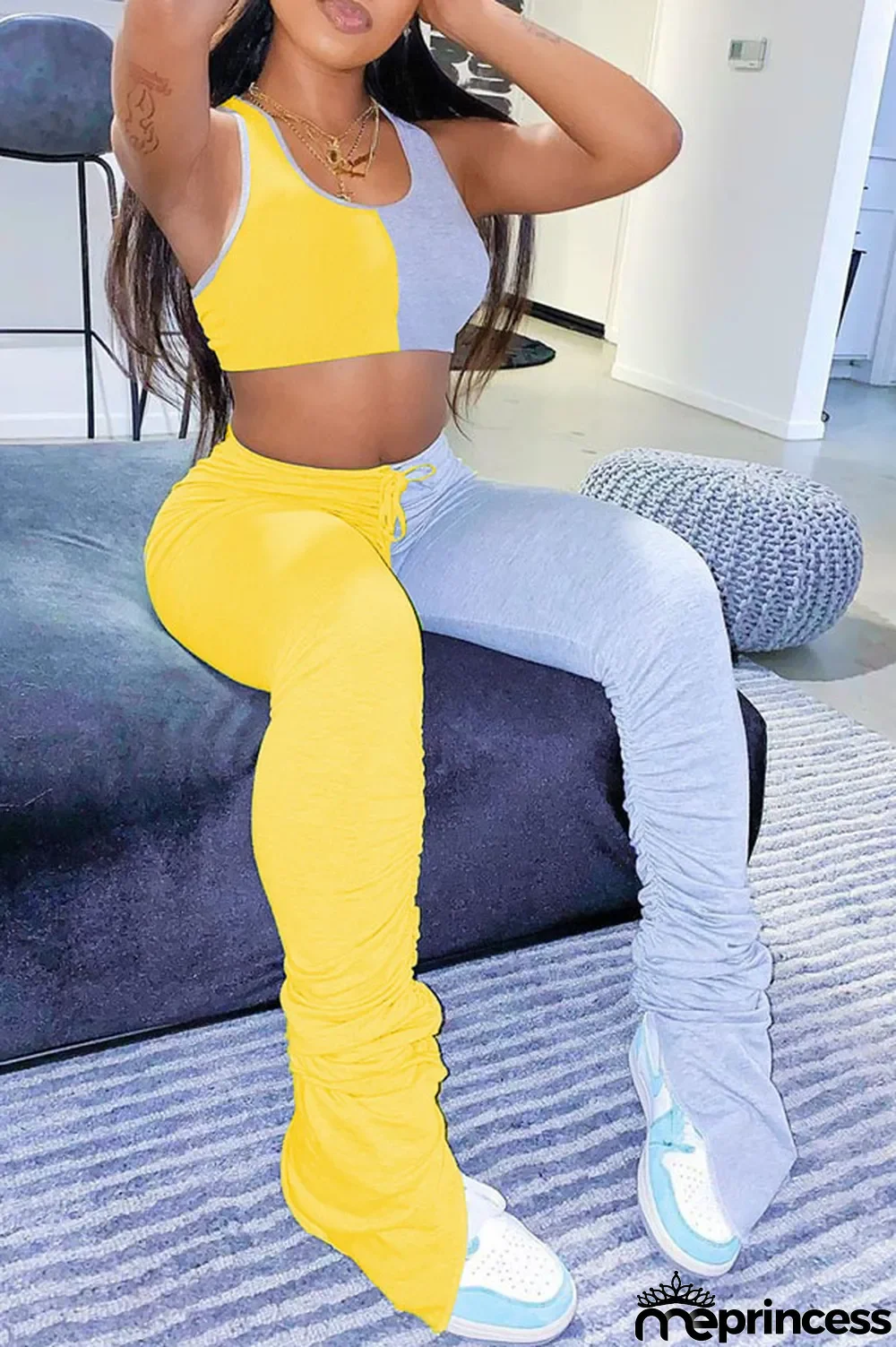 Blue Polyester Casual Solid pencil Sleeveless Two Pieces