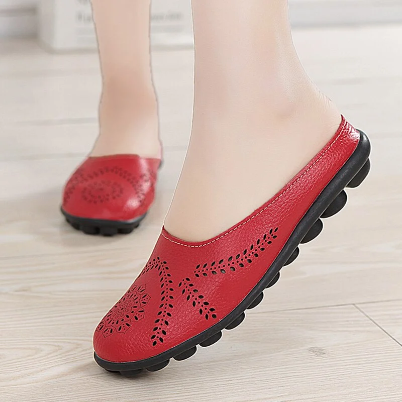 Women Flats Summer Women Genuine Leather Shoes Slippers Slip On Flat Shoes Women Leather Oxford Chaussures Femme Casual Loafers