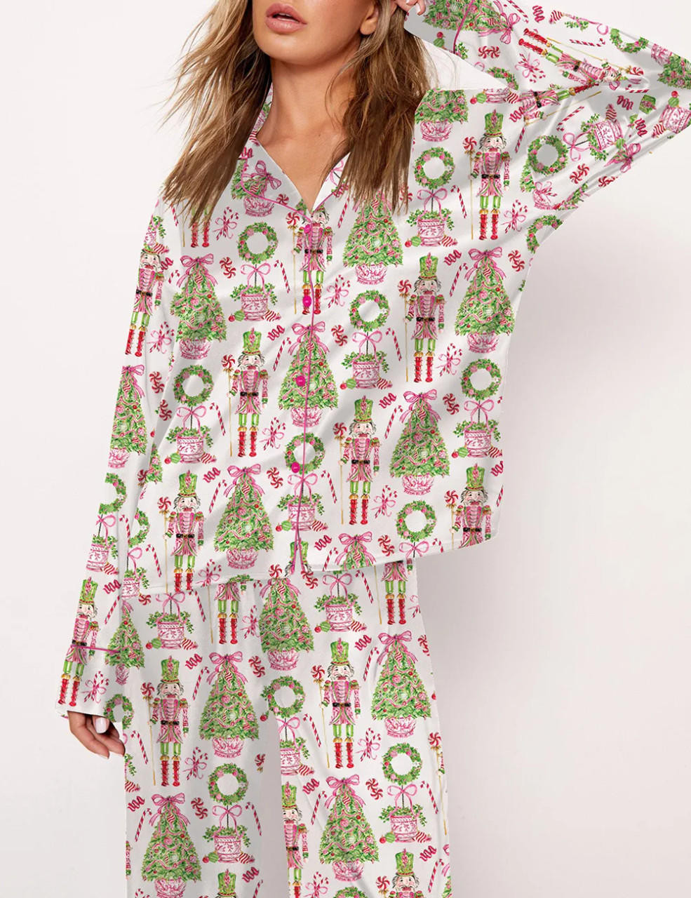 Rotimia Pink Peppermint Nutcrackers Pajama Long Set