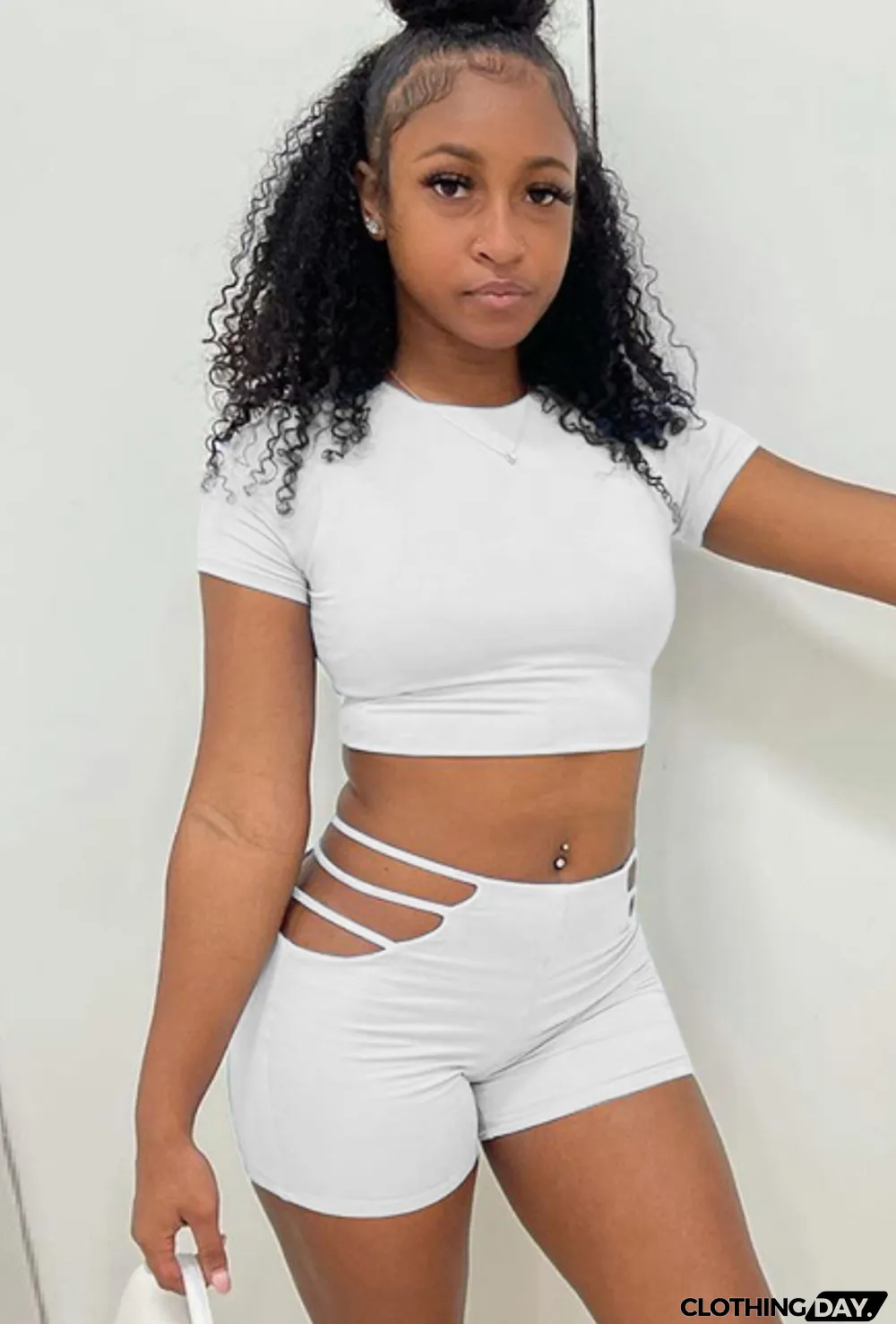 Summer White Sexy Crop Top and Hollow Out Shorts 2 Piece Set