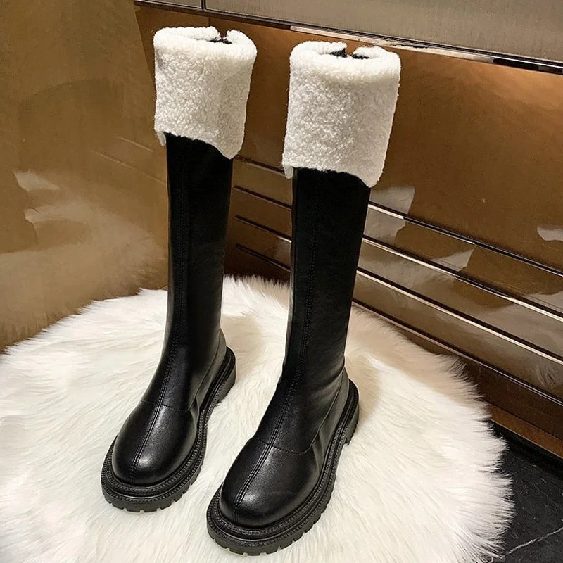 Women's Long Boots Soft PU Leather Autumn Shoes Thick Soled Platform Fashion Ladies Knee High Boots 2021 Solid Color Female Boot