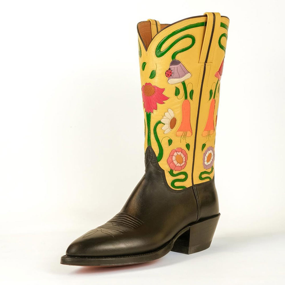 Embroidered Pointed Toe Black & Yellow Cowgirl Booties for Women Nicepairs
