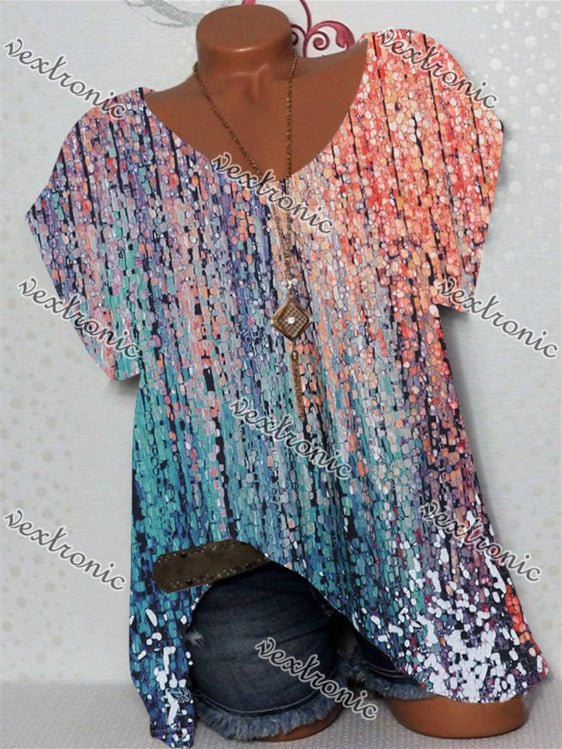 Women's Colorful Scoop Neck Short Sleeve Striped Top