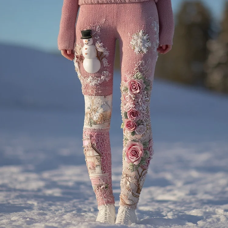 Christmas Inspired Embroidered Comfy Knit Leggings