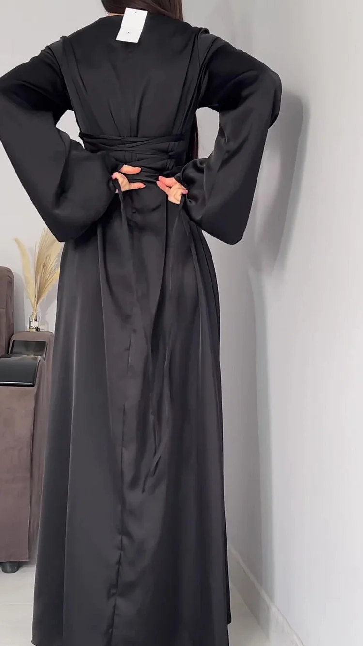 Satin Round Neck Bat Sleeve Loose Maxi Dress