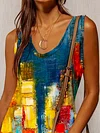 Plus Size Vintage Holiday Boho Shift V Neck Abstract Casual Knitting Dress