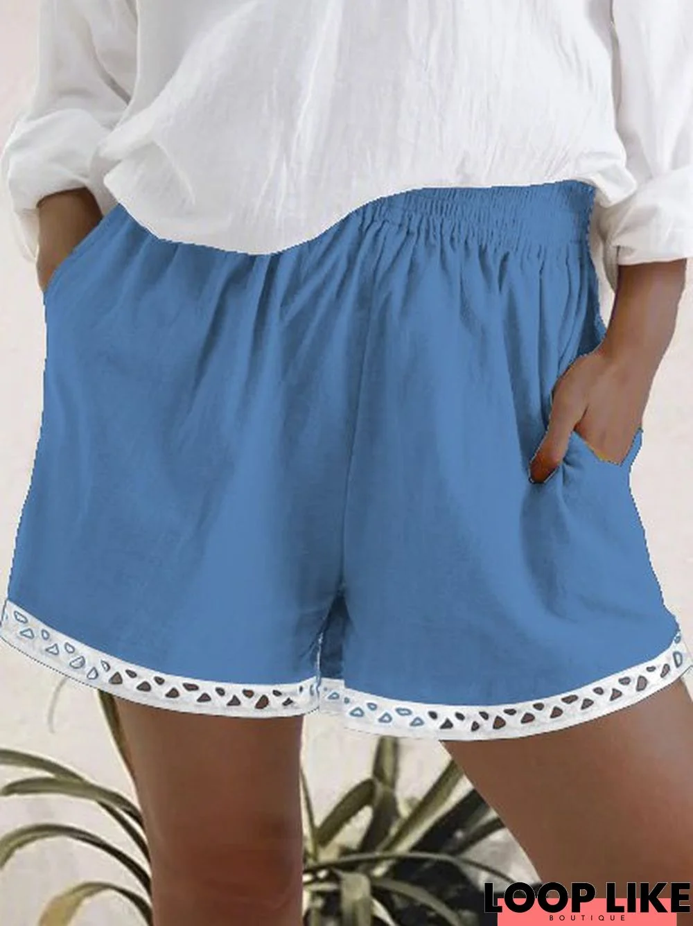 Cotton-Blend Plain Holiday Beach Shorts Shorts