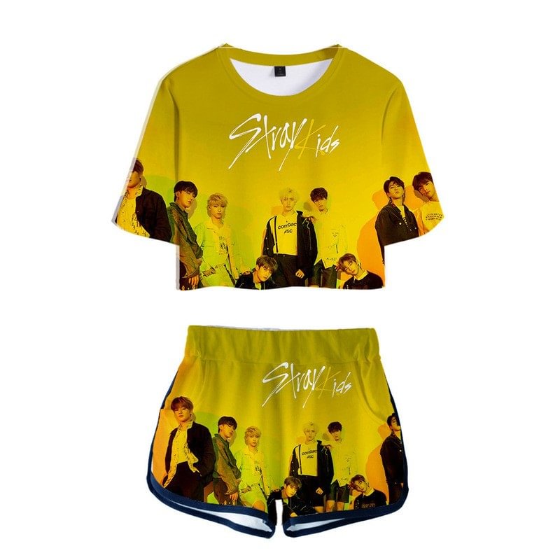 Stray Kids Yellow Wood T-Shirt and Shorts Set