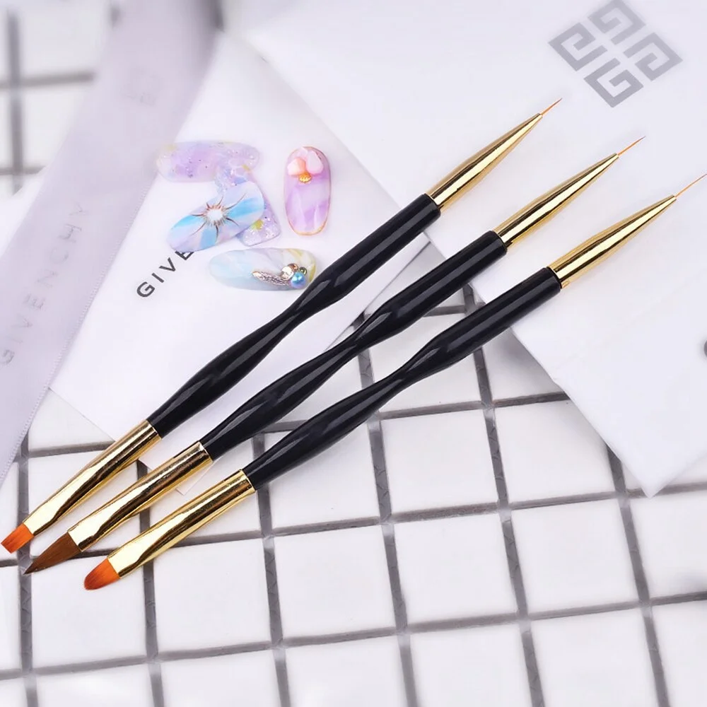 New 1Pc Double End Nail Brush Painting Drawing Lines Pen 3D Tips DIY UV Gel Flowers Design Nail Art Books Salon Manicure Tools-Nail Inspo