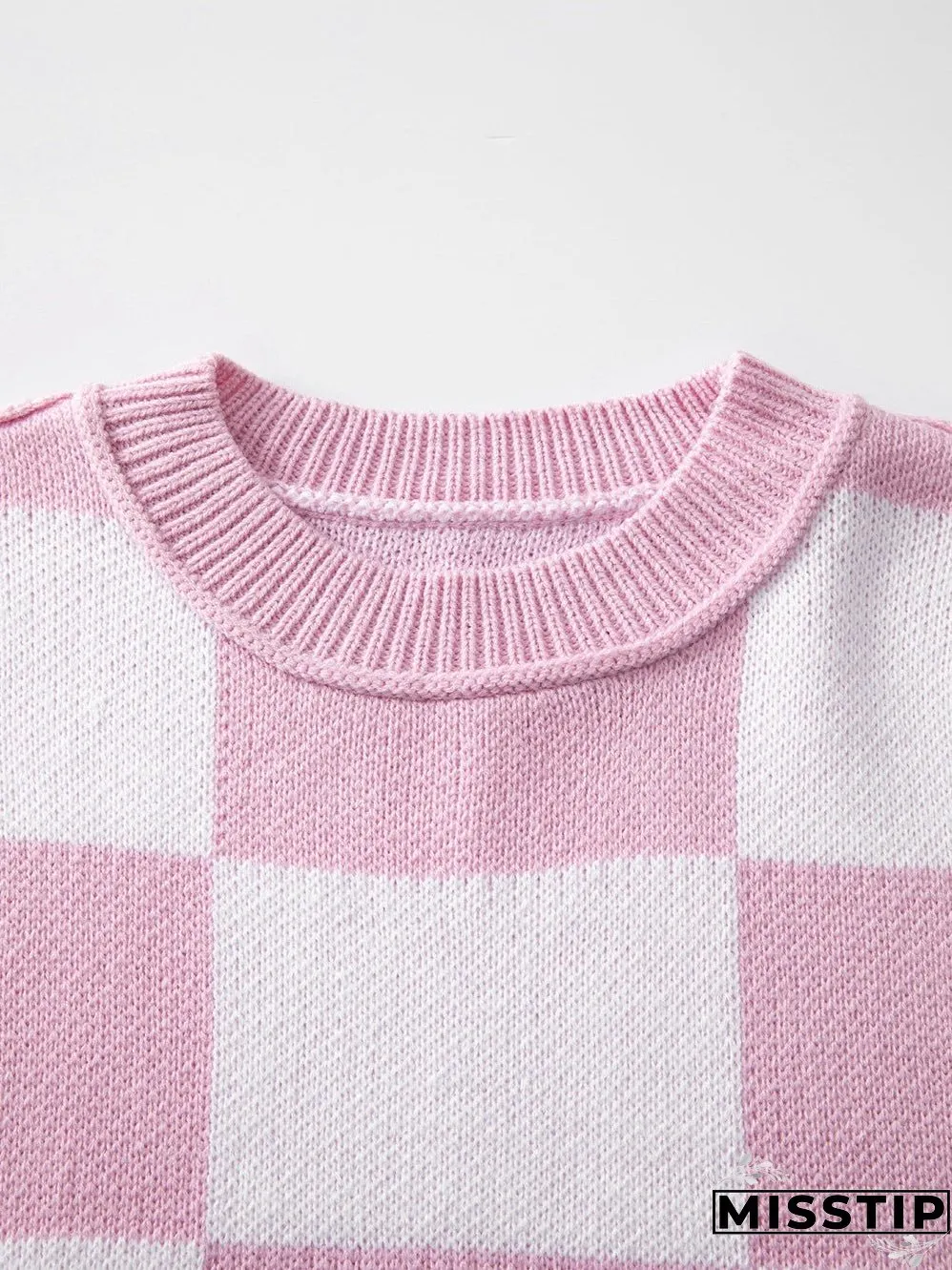 Checkered Pattern Knit Sweater for Women
