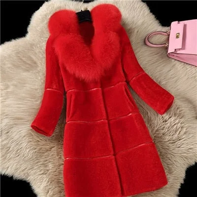 Luxury Winter Faux Fur Coat Women Thick Long Sleeve Jacket Fashion Women Fake Fox Fur Collar Outerwear Women Warm Faux Fur Coat