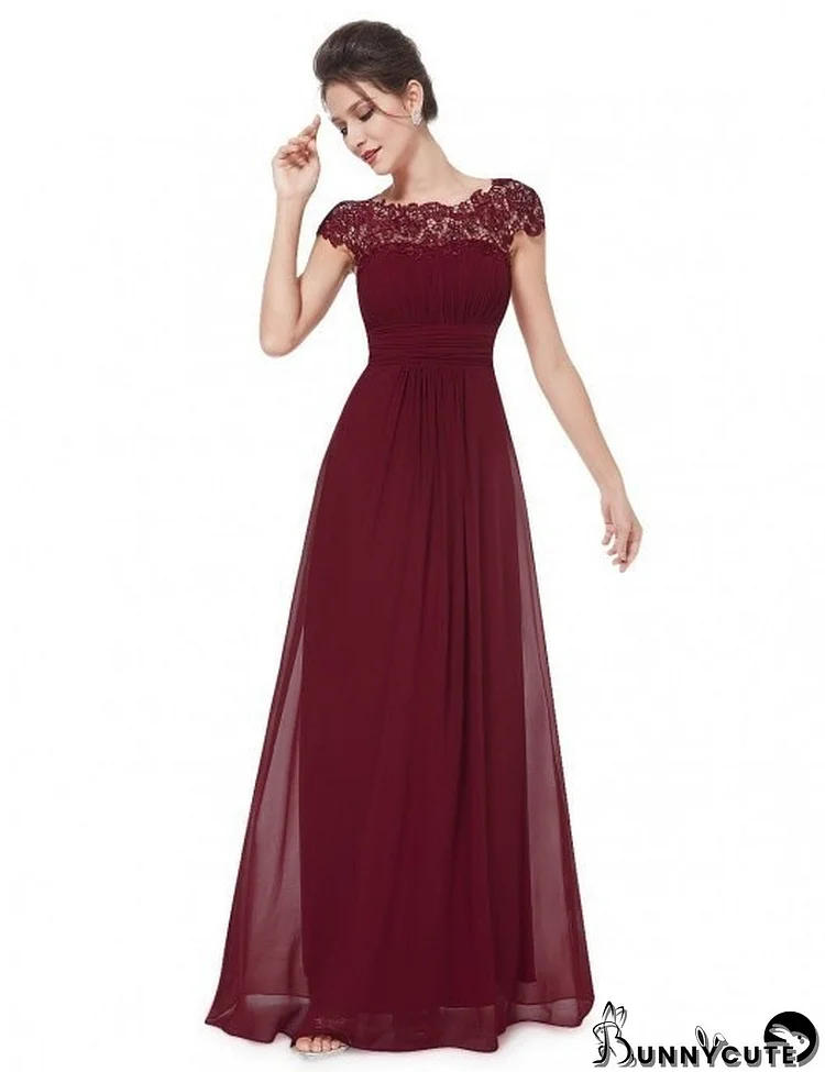 Women Elegant Short Sleeve Lace Bridesmaid Evening Dress