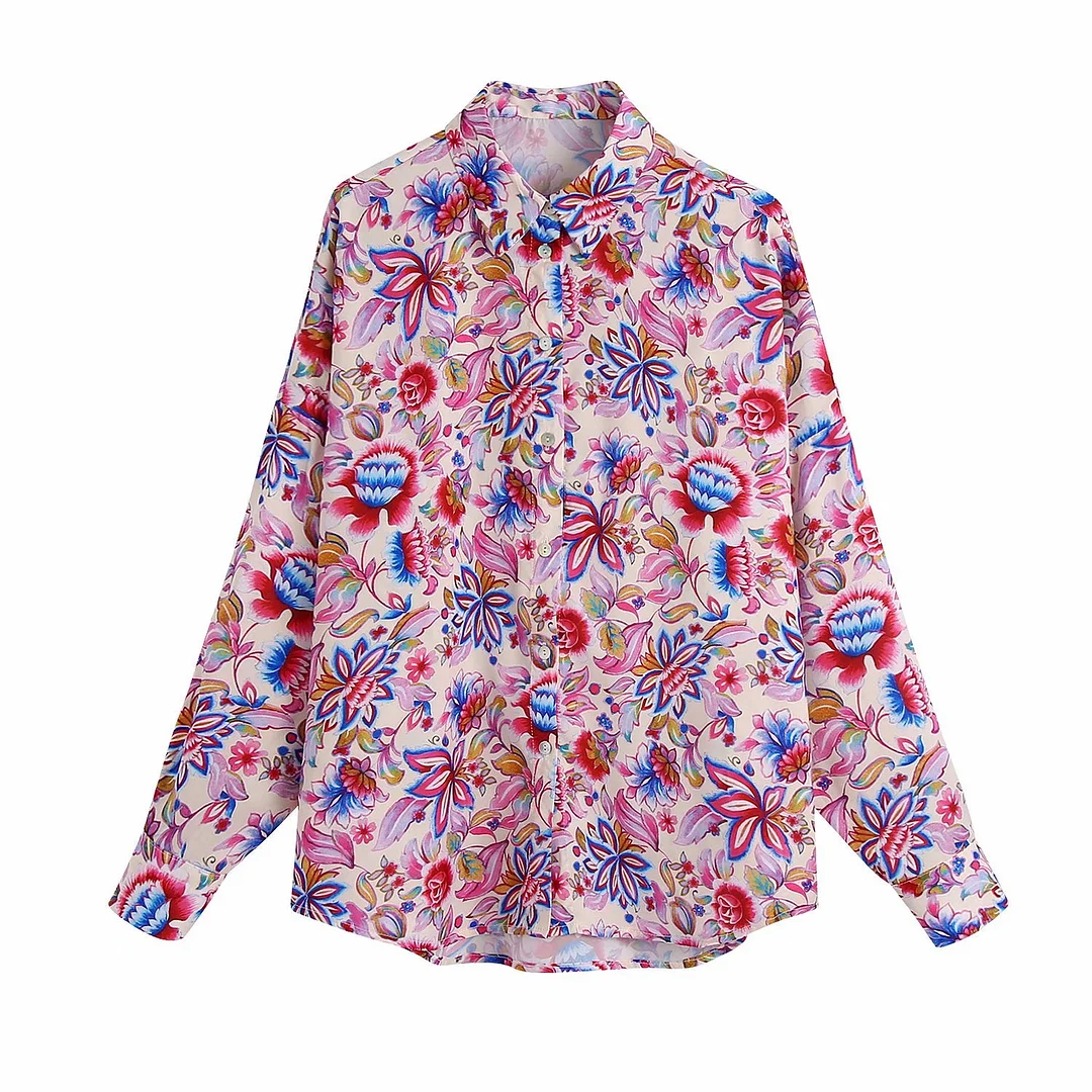 Zevity New Women Fashion Totem Floral Print Smock Blouse Office Lady Breasted Casual Slim Shirt Chic Business Blusas Tops LS9492