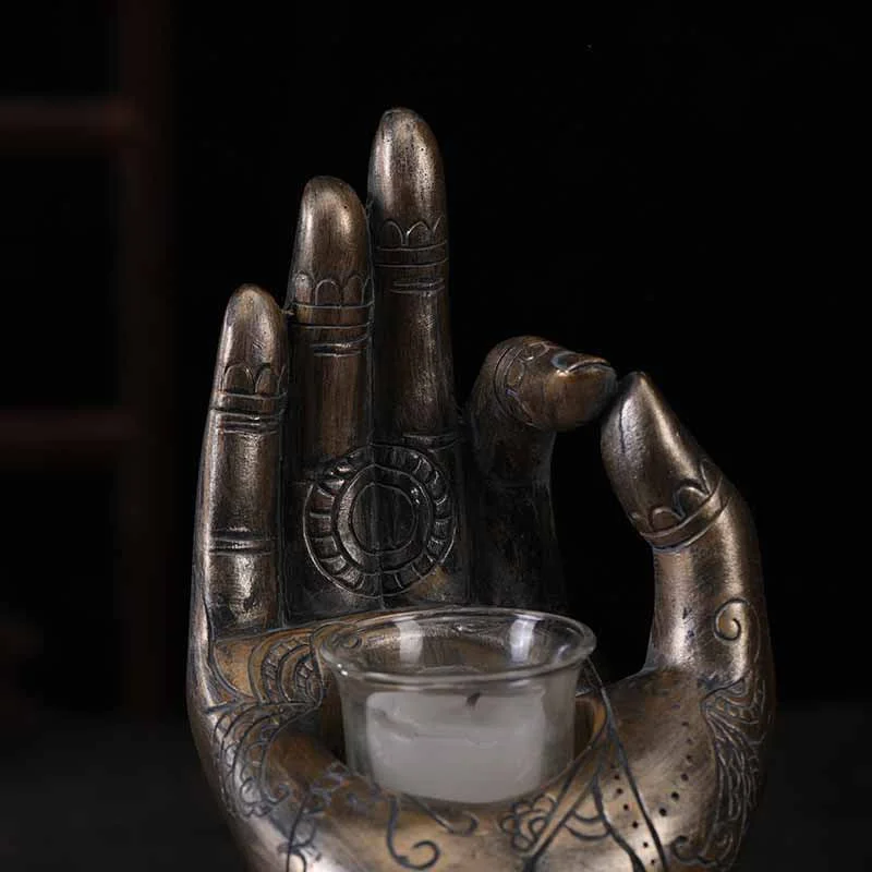 Tea Light Candle Holders Meditation Decor Buddha Hand Candle Holder Zen Spiritual Sculpture