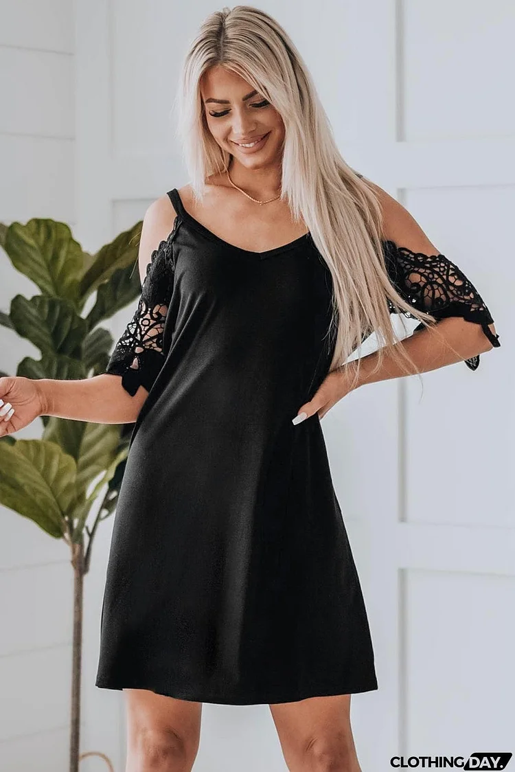 Spliced Lace Cold-Shoulder Mini Dress