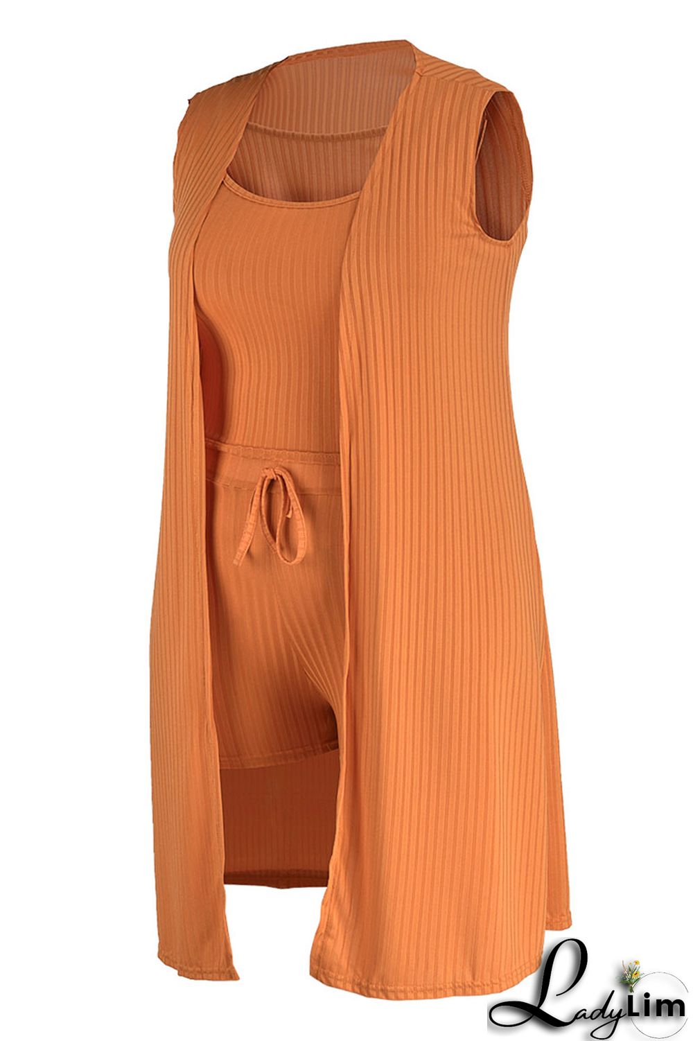 Tangerine Red Casual Solid Patchwork U Neck Plus Size Three Pieces