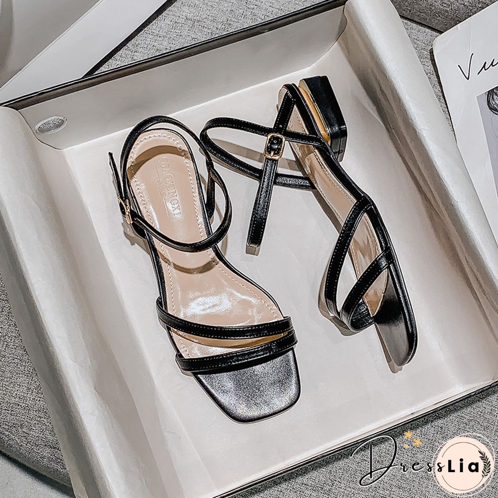 Summer Low Heel Women's Sandals Fashion Strap Design Princess Girl Shoes Large Size Black Outer Wear Slippers Free Shipping