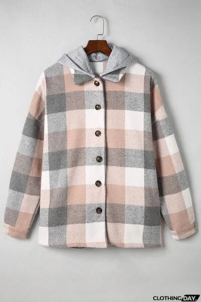 Button Up Plaid Hooded Jacket