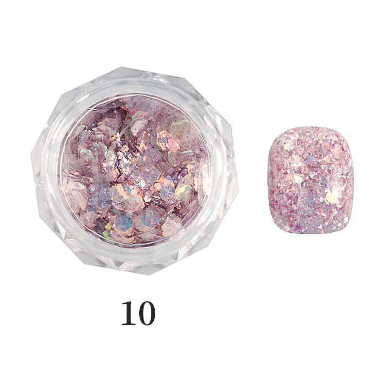 iridescent Flakes Gold Pink White Flakes Slices Chrome Pigment Dust Nail Powder Glitter Sequins Nail Art Decoration Manicures-Nail Inspo