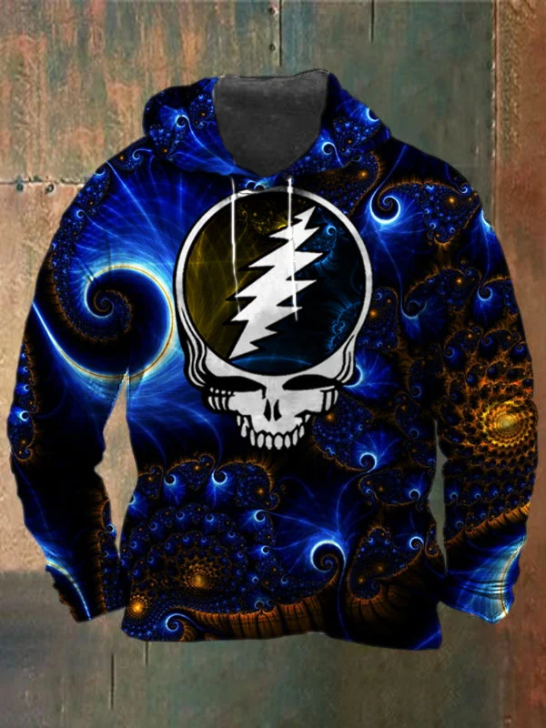 Unisex Fractals Skull Print Heavyweight Hoodies