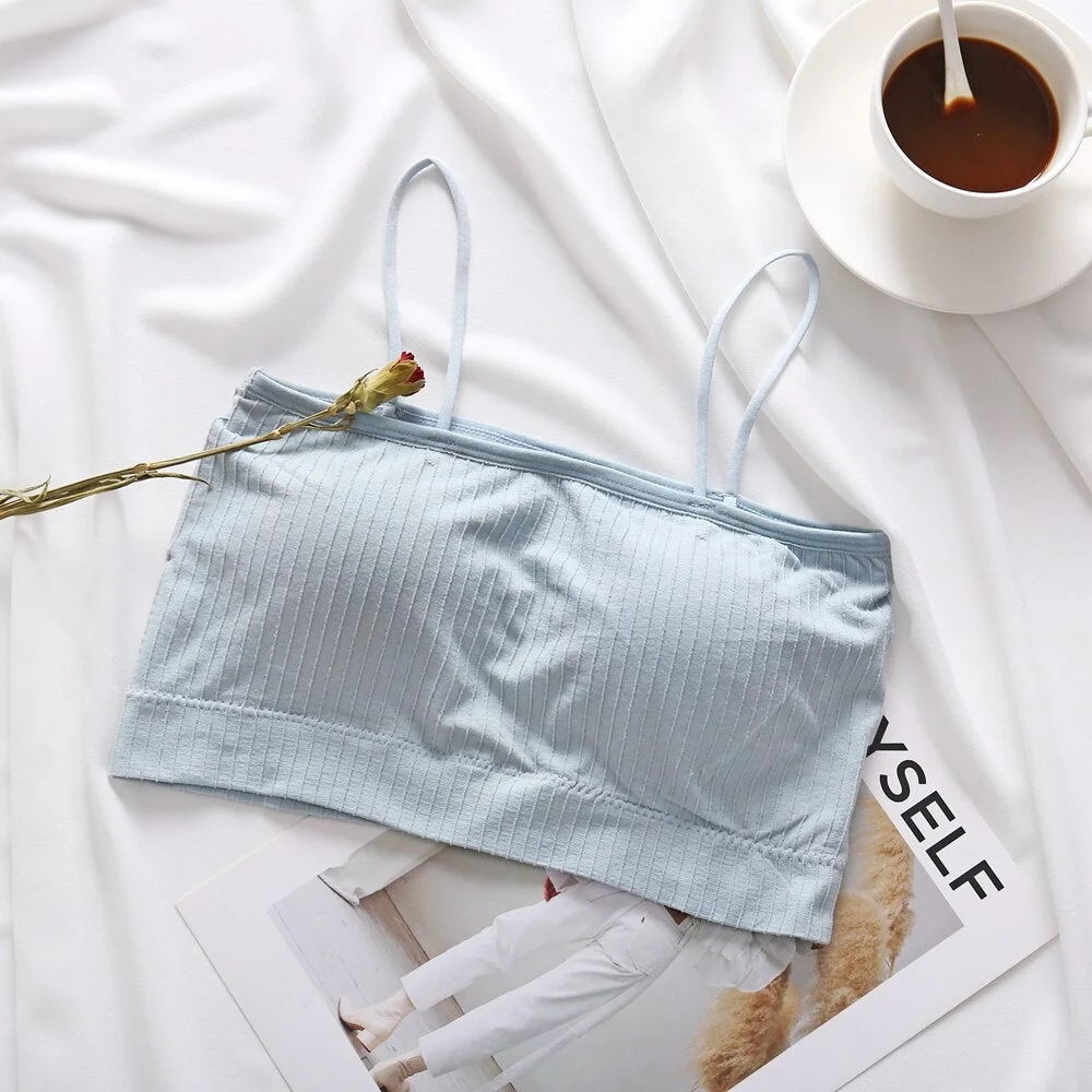Women Underwear Stripe Vest Breathable Detachable Pads Bralette Seamless Crop Top Bralette For Ladies Tank Crop Camisole Female
