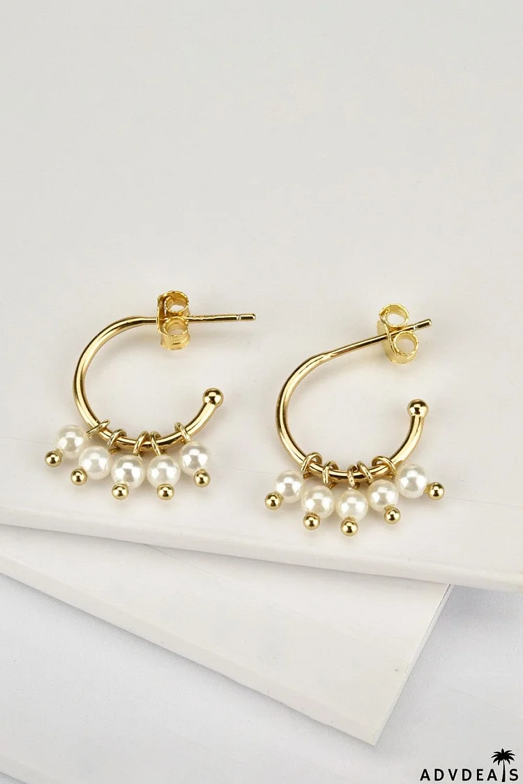 Pearl 925 Sterling Silver C-Hoop Earrings