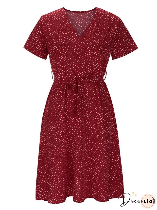 Casual Dress Swing Dress Floral Dress Midi Dress Black Wine Red Short Sleeve Ditsy Floral Print Summer Spring V Neck Fashion Vacation Loose Fit S M L XL XXL 3XL for Women