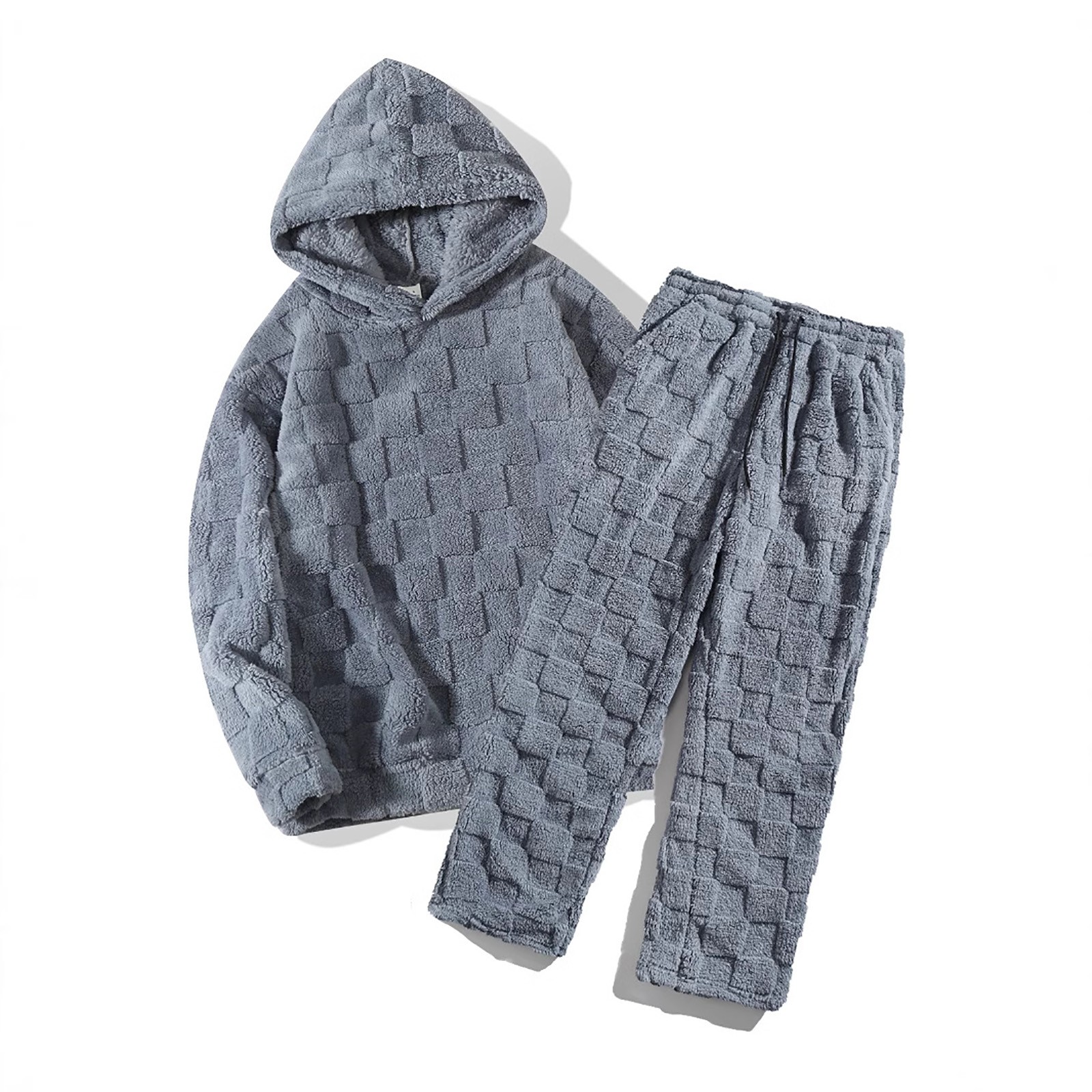 Vizslaz Soild Checkered Two Piece Casual Mens' Sets Long Sleeved Pullover Hooded Sweater Trousers Outfit 2pc Autumn And Winter Clothing