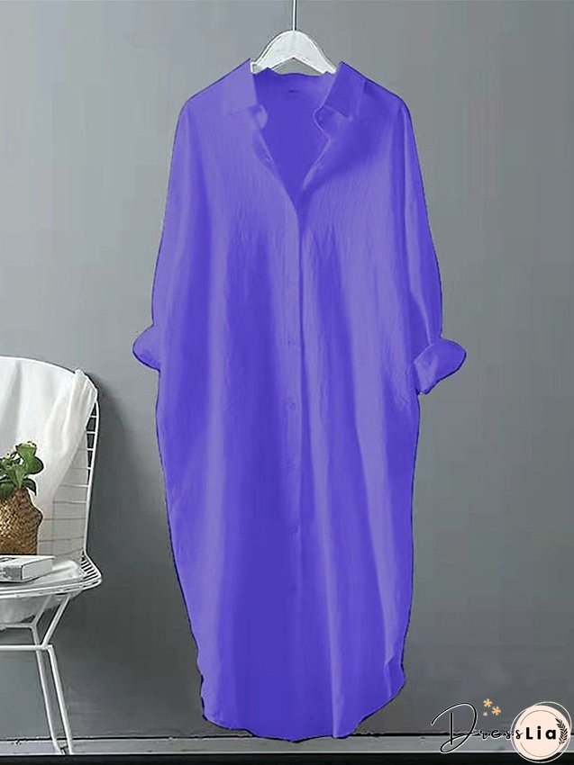Plus Size Shirt Dress Casual Dress Shift Dress Solid Color Long Dress Maxi Dress Long Sleeve Button Shirt Collar Basic Outdoor Black White Spring Summer L XL XXL 3XL 4XL for Women