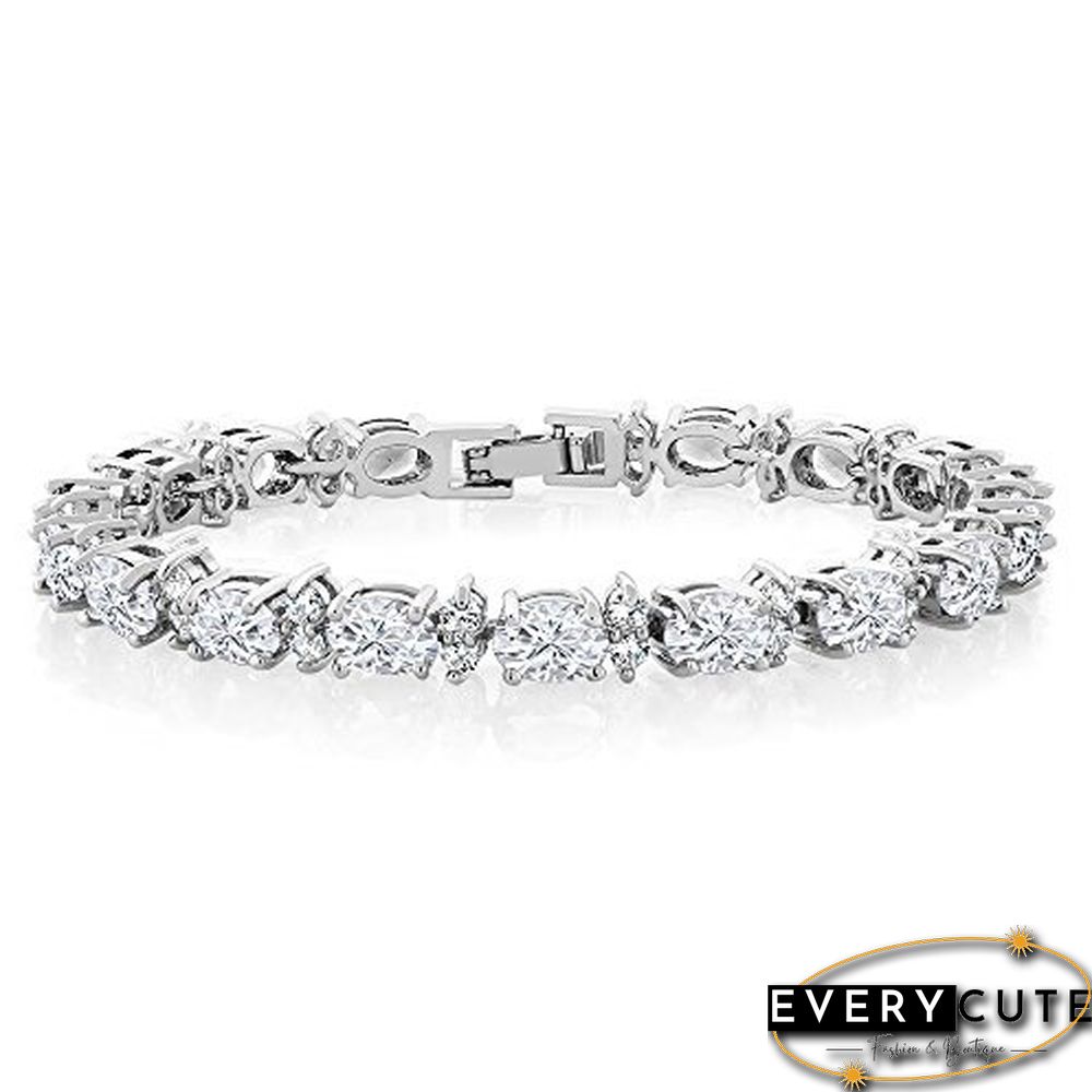 925 Sterling Silver Gorgeous Oval Ruby Amethyst Aquamarine sapphire and Round Sparkling Cubic Zirconia CZ Tennis Bracelet Jewelry Gift