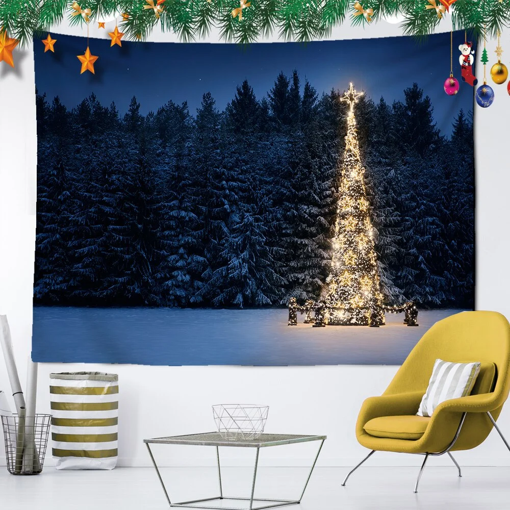 Athvotar Tapestry Christmas Tree Fireplace Warm Family Wall Hanging Backdrop Holiday Party Home Room Decoration Gift
