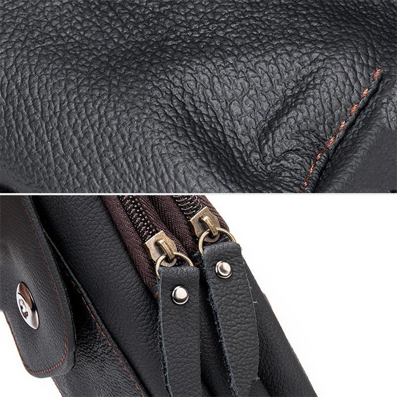Grain Textured Style Genuine Leather Multiple Compartment Card Slot Magnetic Closure Belt Bag