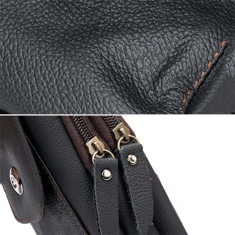 Grain Textured Style Genuine Leather Multiple Compartment Card Slot Magnetic Closure Belt Bag