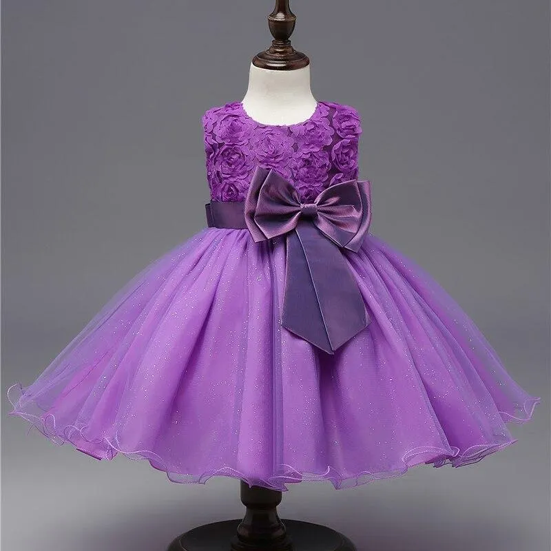 Cute Girl Infant Party Dress For 1 Year Baby Girl Birthday Frock Toddler Girl Christening Gown Baby Purple Dresses For Baptism