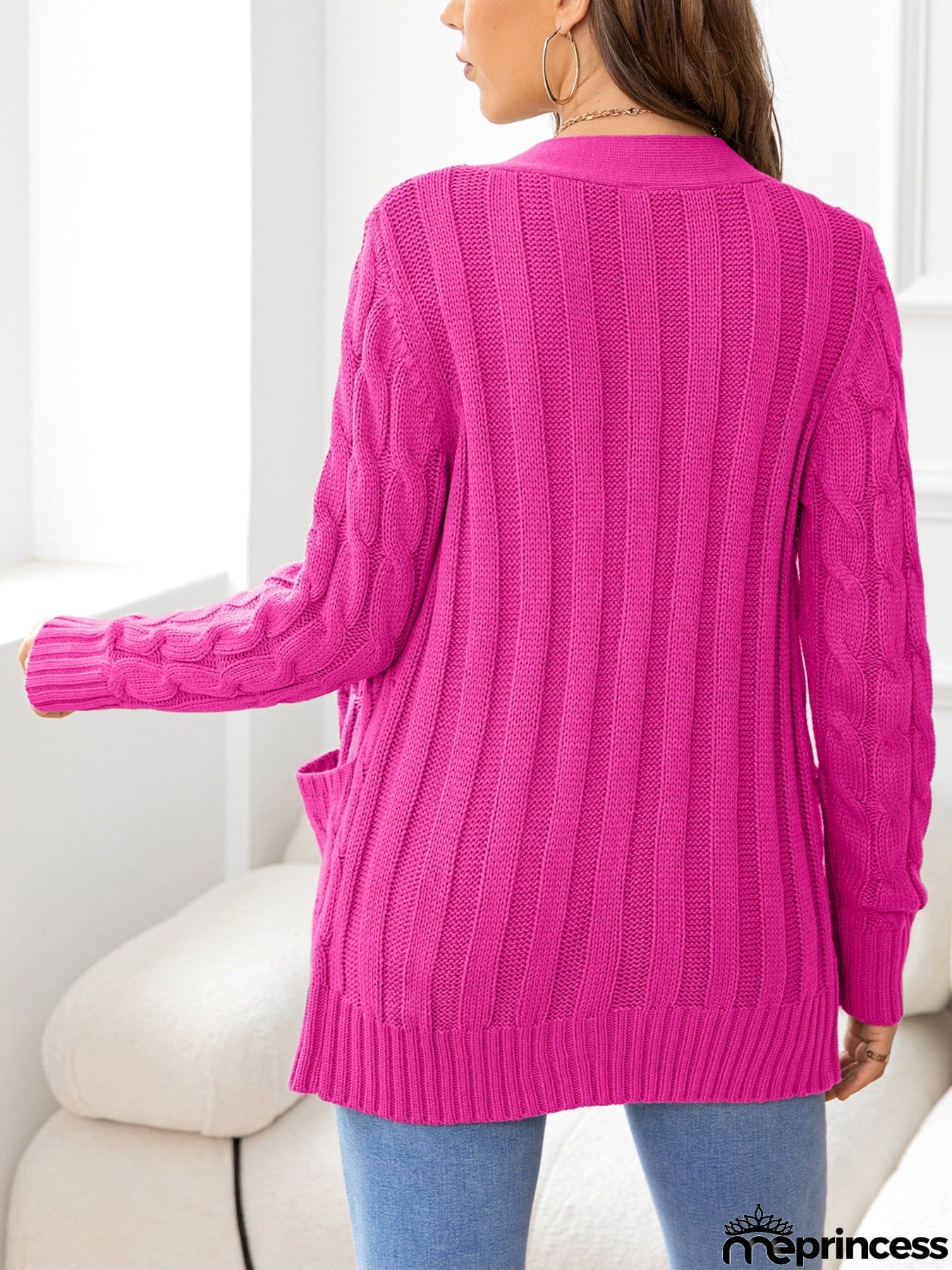 Button Down Cable-Knit Cardigan