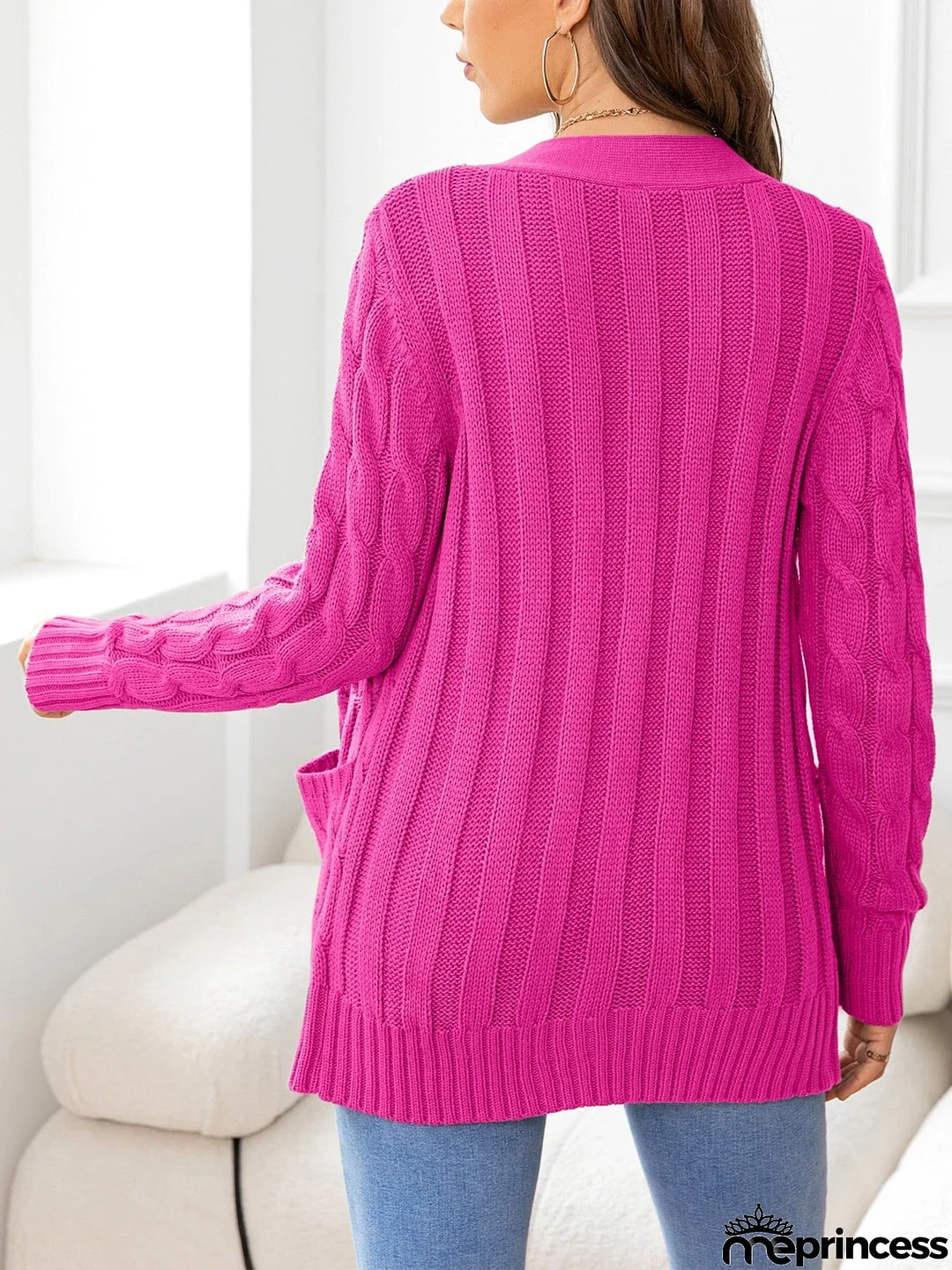 Button Down Cable-Knit Cardigan